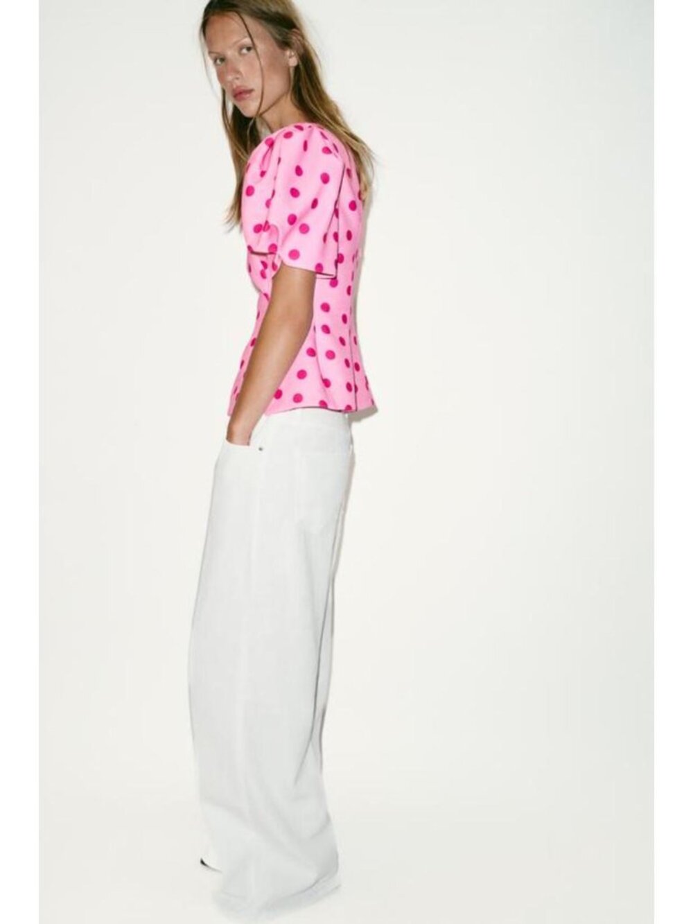 ZARA POLKA DOT PUFF SLEEVE TOP